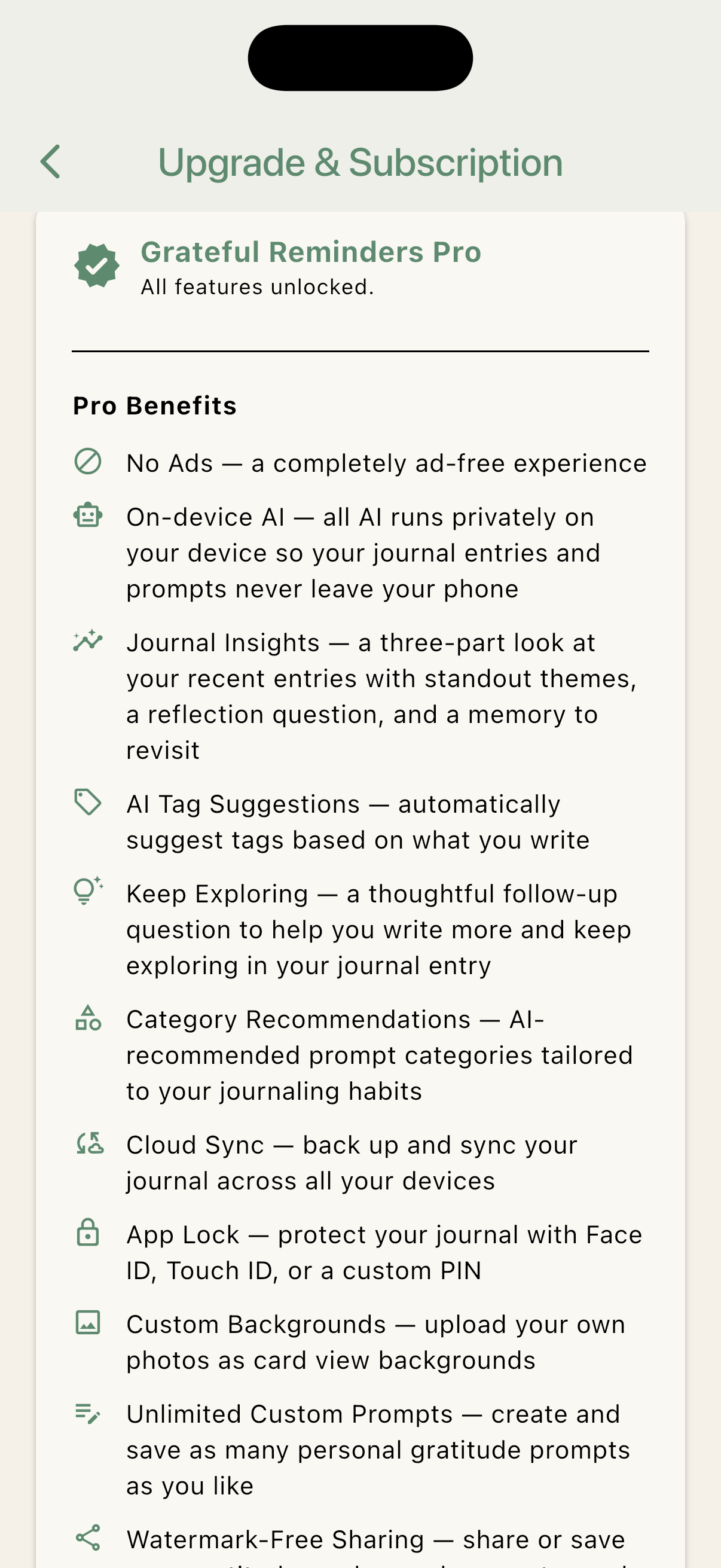 Upgrade and subscription screen